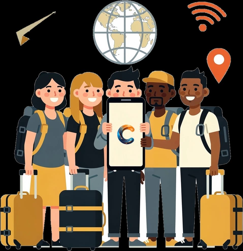 Traveler with passport and phone, Cellesim eSIM for 200+ destinations