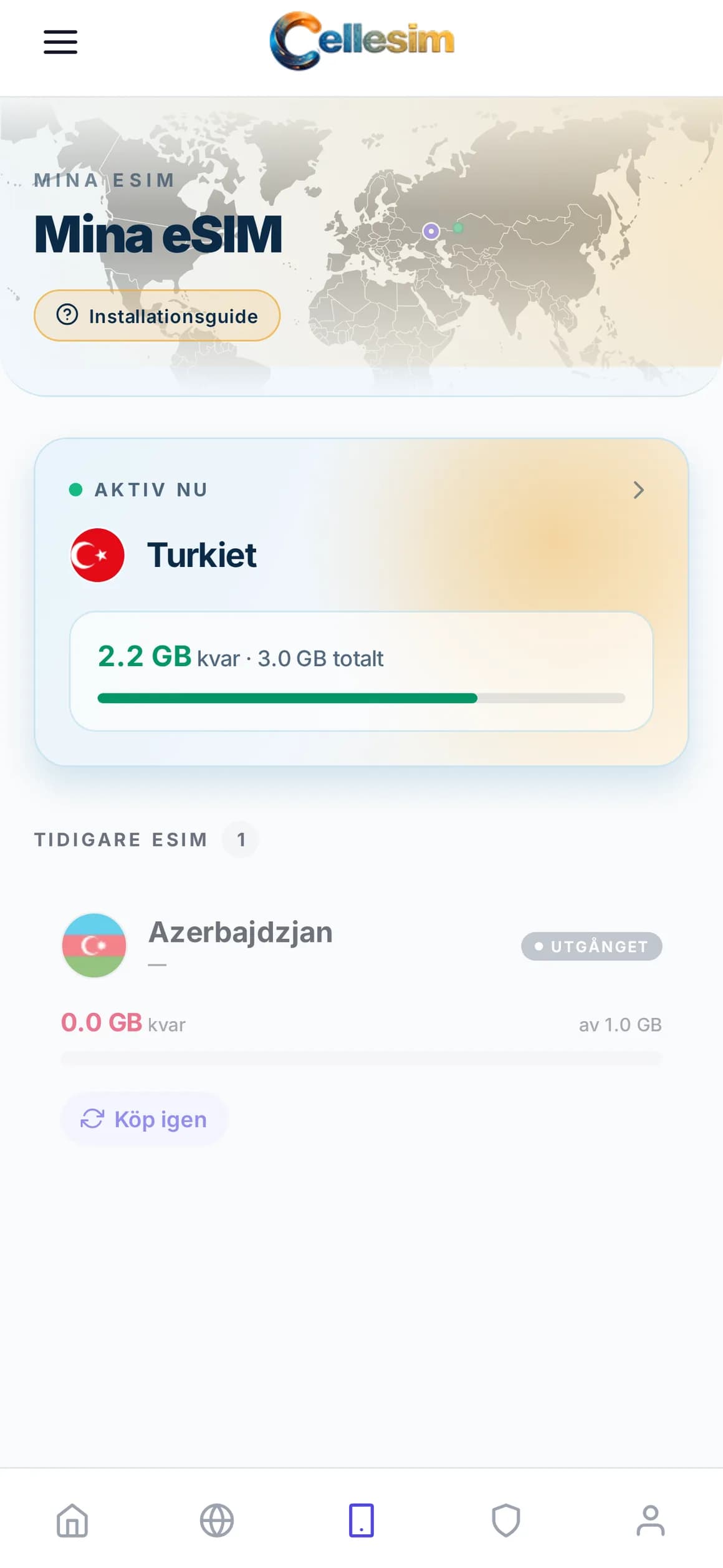 Cellesim · DATAFÖRBRUKNING