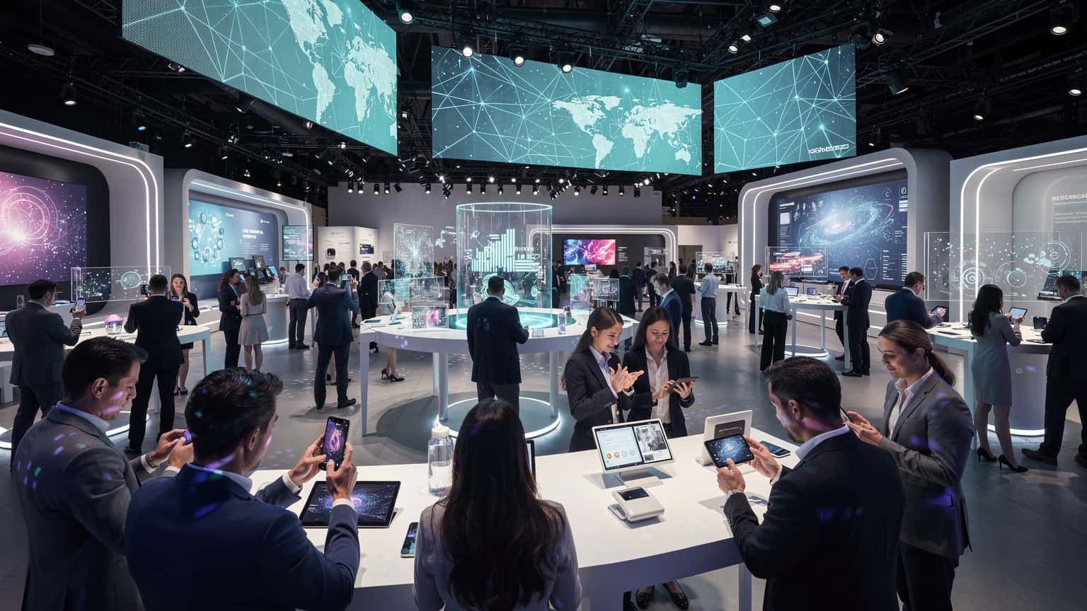 Pengunjung pameran teknologi global di Las Vegas menggunakan ponsel mereka untuk konektivitas internet.