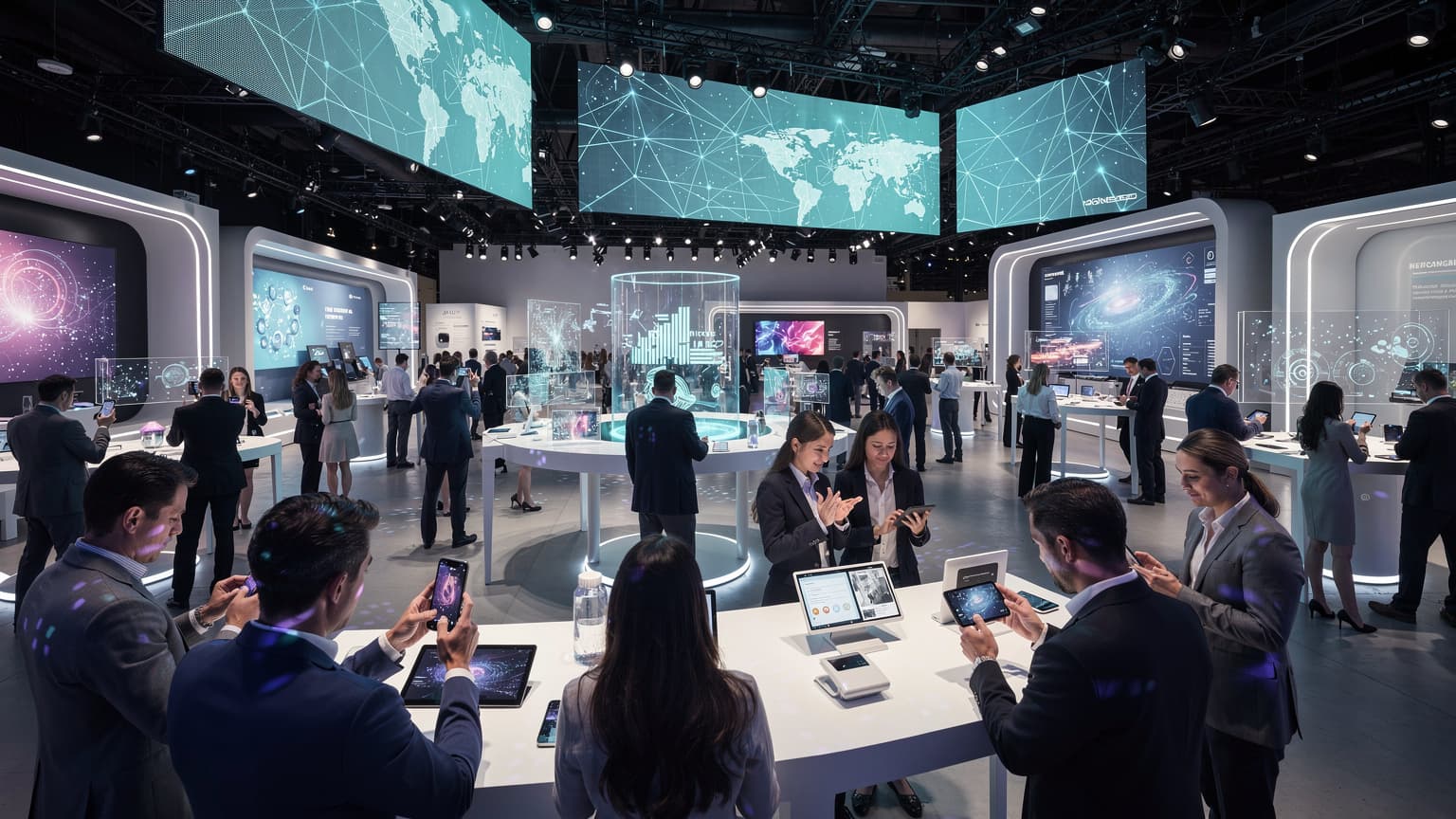 Pengunjung pameran teknologi global di Las Vegas menggunakan ponsel mereka untuk konektivitas internet.