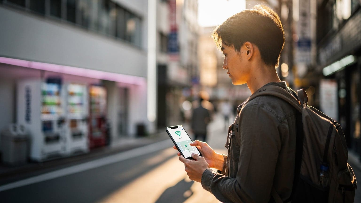Một phụ nữ trẻ đang kiểm tra điện thoại của mình trên sân ga Shinjuku của tuyến Yamanote ở Tokyo vào một buổi chiều bận rộn.