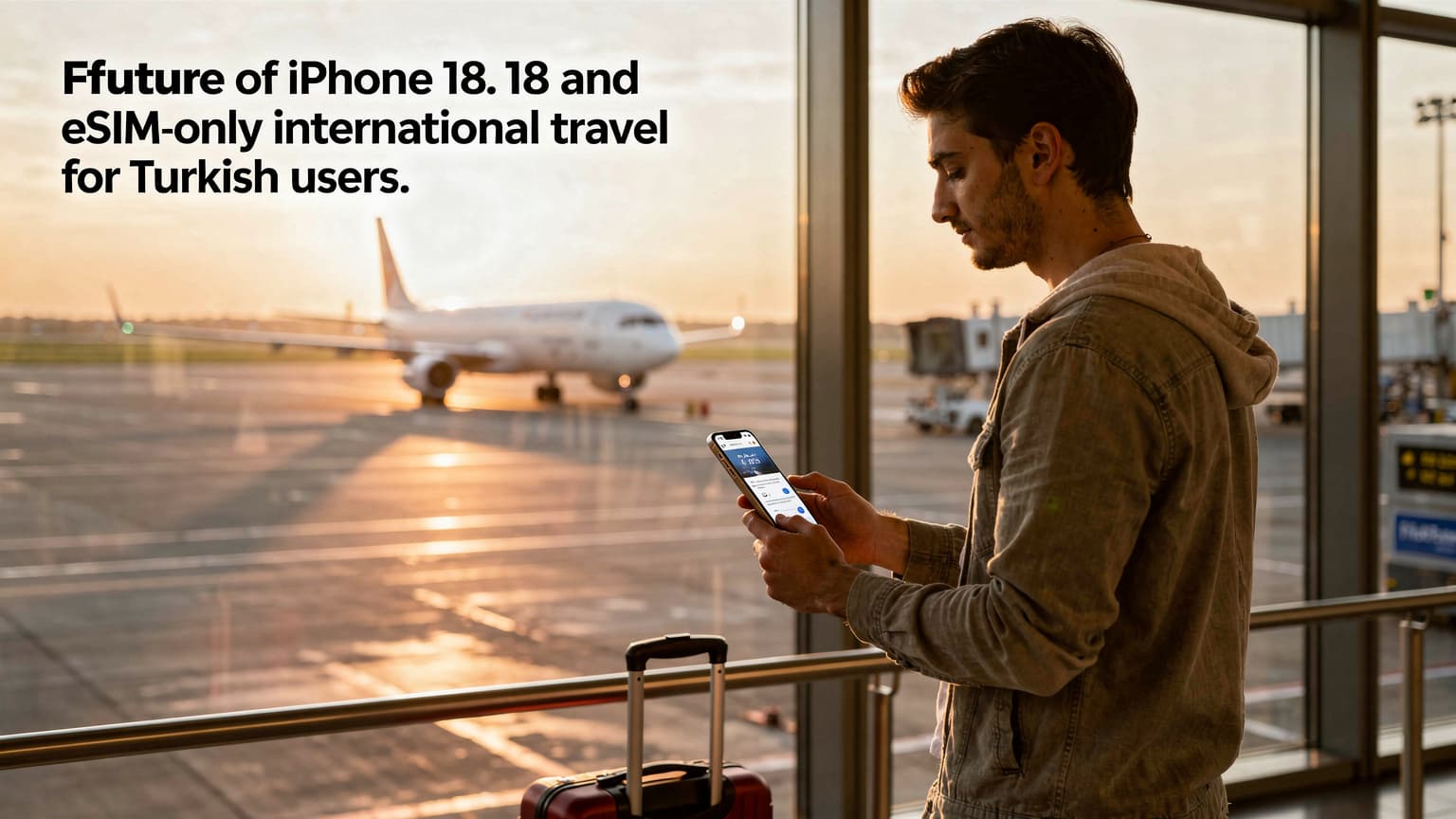 İstanbul Havalimanı dış hatlar terminalinde, pasaport kontrolü sonrası cebinden iPhone'unu çıkaran genç bir Türk gezgin.