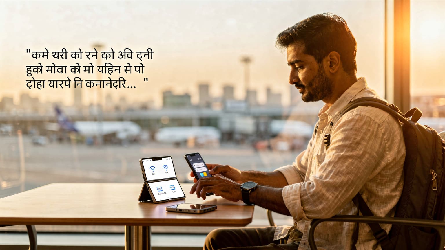 एक Samsung Galaxy Fold 6 फोन दुबई मॉल के बाहर एक भारतीय यात्री के हाथ में है, जो बुर्ज खलीफा की पृष्ठभूमि में एक QR कोड स्कैन कर रहा है.