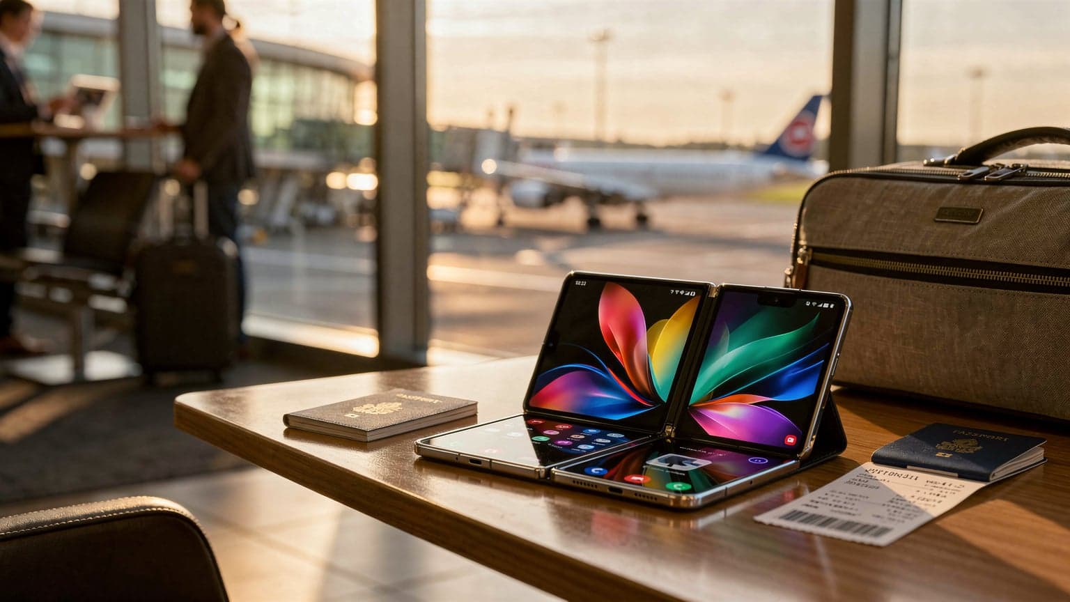 Mladá žena s úsměvem drží otevřený Samsung Galaxy Z Fold6 a ukazuje na mapu Prahy na displeji, s Karlovým mostem v pozadí.