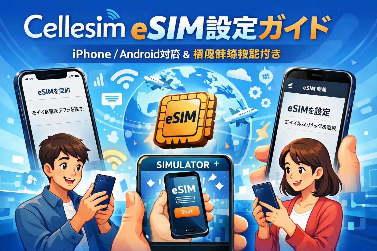 Cellesim eSIM設定ガイド:iPhone/Android対応&疑似体験機能付き