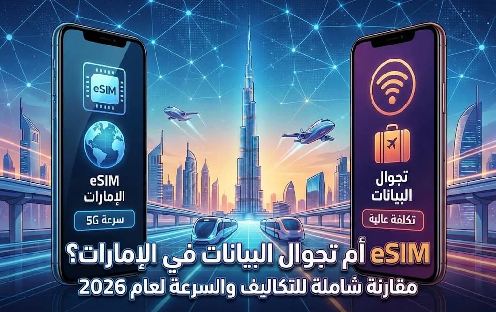 eSIM أم تجوال البيانات في الإمارات؟ مقارنة شاملة للتكاليف والسرعة لعام 2026