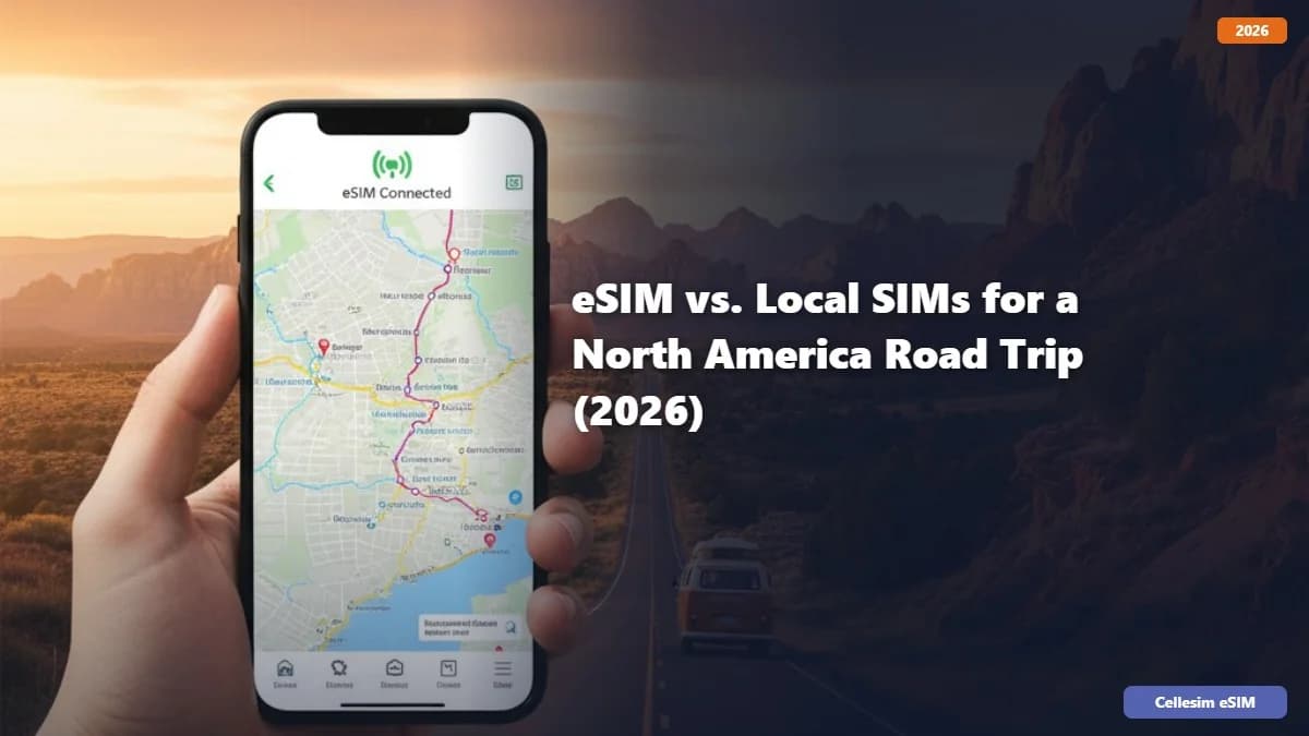 eSIM در مقابل سیمکارتهای محلی برای سفر جادهای آمریکای شمالی (2026)