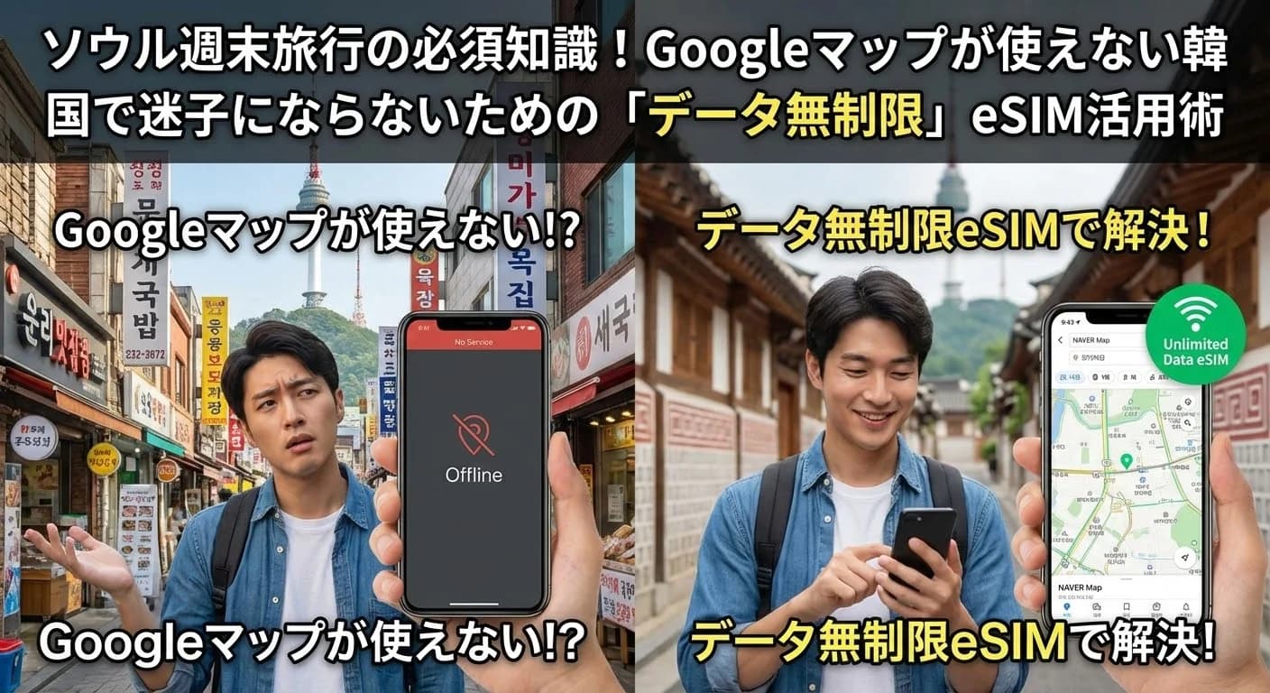 ソウル週末旅行の必須知識!Googleマップが使えない韓国で迷子にならないための「データ無制限」eSIM活用術