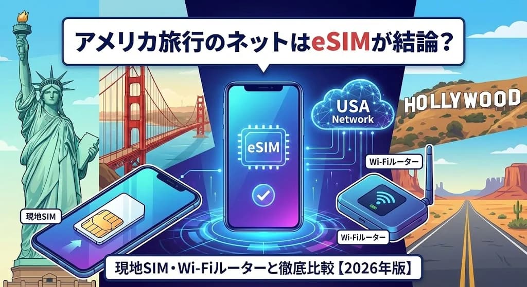 アメリカ旅行のネットはeSIMが結論?現地SIM・Wi-Fiルーターと徹底比較【2026年版】